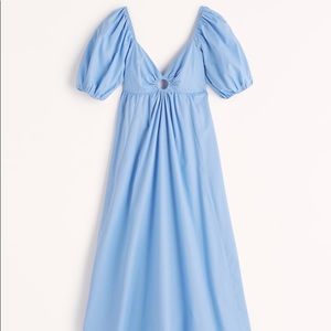 O Ring Puff Sleeve Midi Dress - Blue